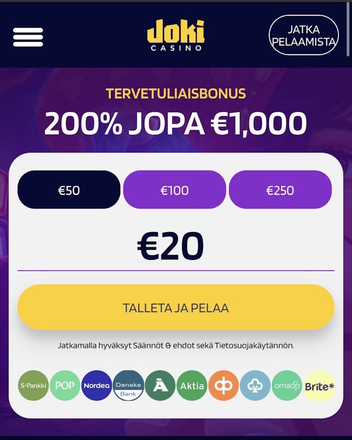 Joki Casinolla voit tehdä nopean talletuksen
