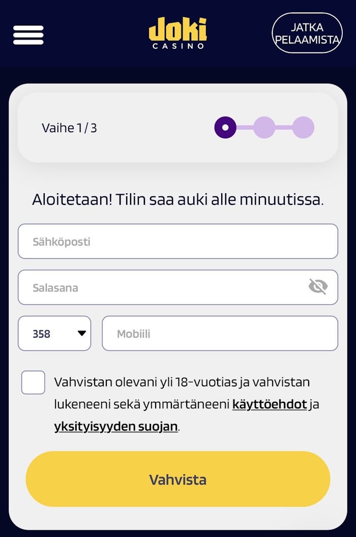 Rekisteröidy Joki Casinolle nopeasti
