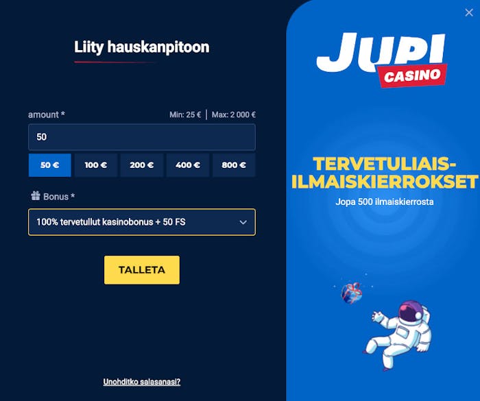 Jupi Casinolle rekisteröidytään Zimplerin kautta