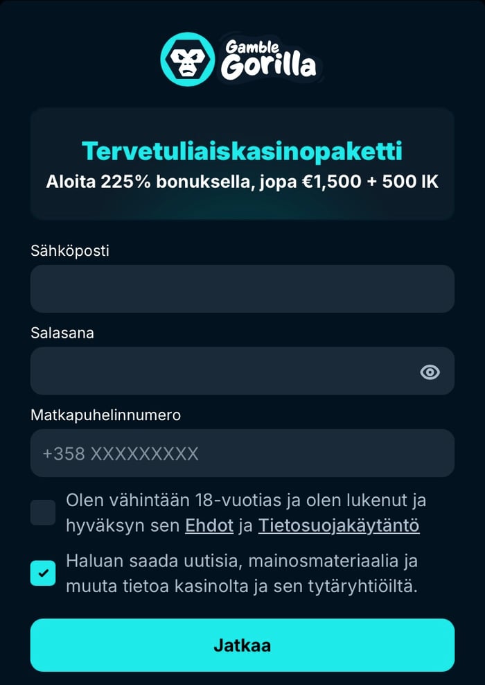 Gamblegorilla Casinolle keksitään käyttäjätunnus ja salasana, joilla voi kirjautua tilille tulevilla kerroilla.