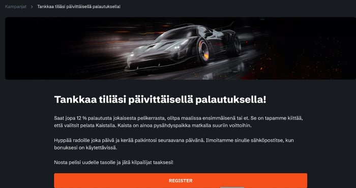 Kaistan cashback-tarjouksen tiedot.