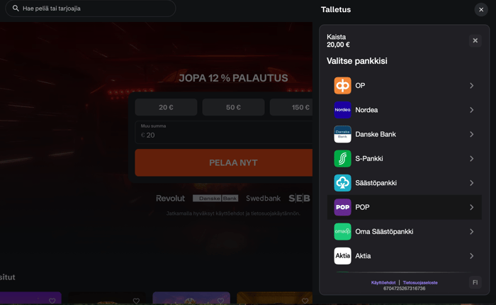 Kaista Casinon pankkivaihtoehdot talletusta tehdessä.