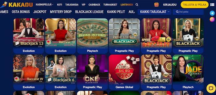 kakadun pelivalikoima