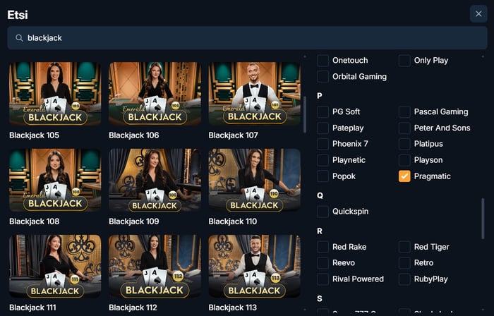 Kaleo Casino tarjoaa useita Pragmaticin live-pöytiä esimerkiksi blackjackin parissa.