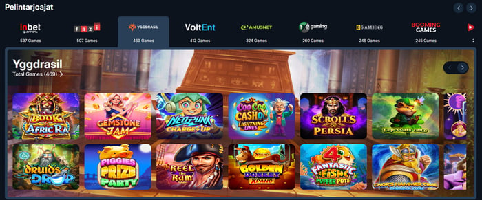 Kaleo Casino näyttää kuinka monta peliä kultakin pelivalmistajalta on pelattavissa.