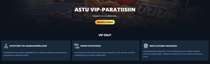 Kaleo Casinon VIP-ohjelma palkitsee pelaajia aktiivisuudesta muun muassa nopeilla kotiutuksilla.
