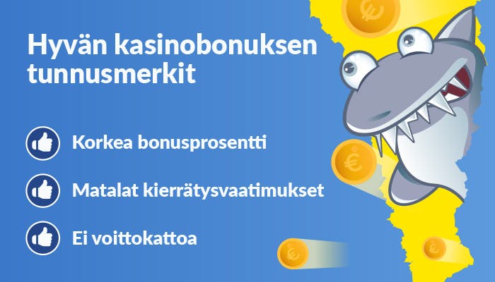 Hyvän kasinobonuksen tunnusmerkit listattuna