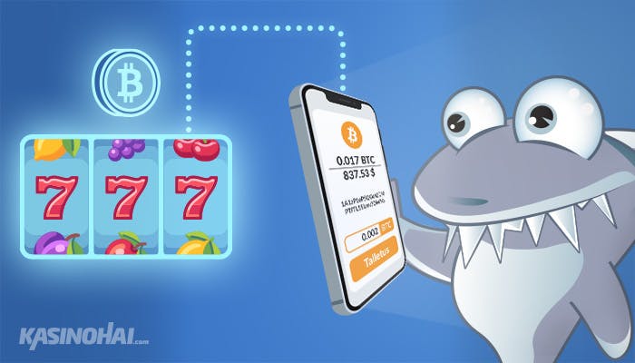 Kasinohai tekemässä talletusta Bitcoin-nettikasinolle kryptolompakosta