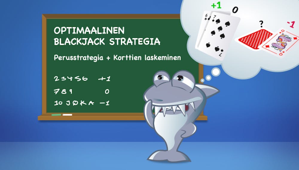 Kasinohai miettii liitutaulun edessä mikä blackjackin optimaalinen strategia on.