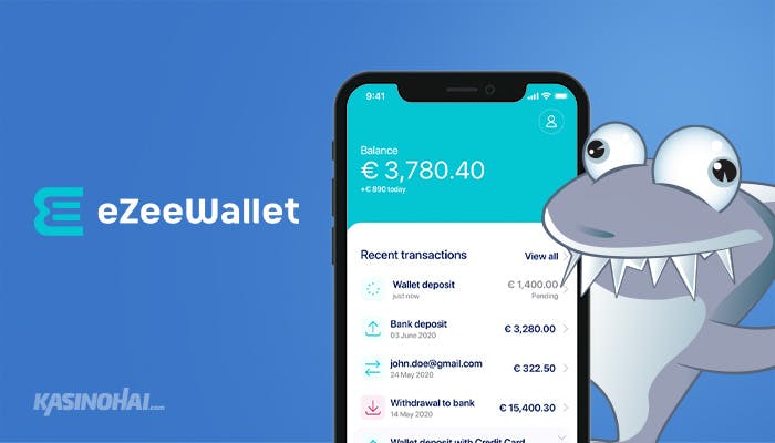 Kasinohai ja puhelin, jossa on avoinna eZeeWallet-sovellus