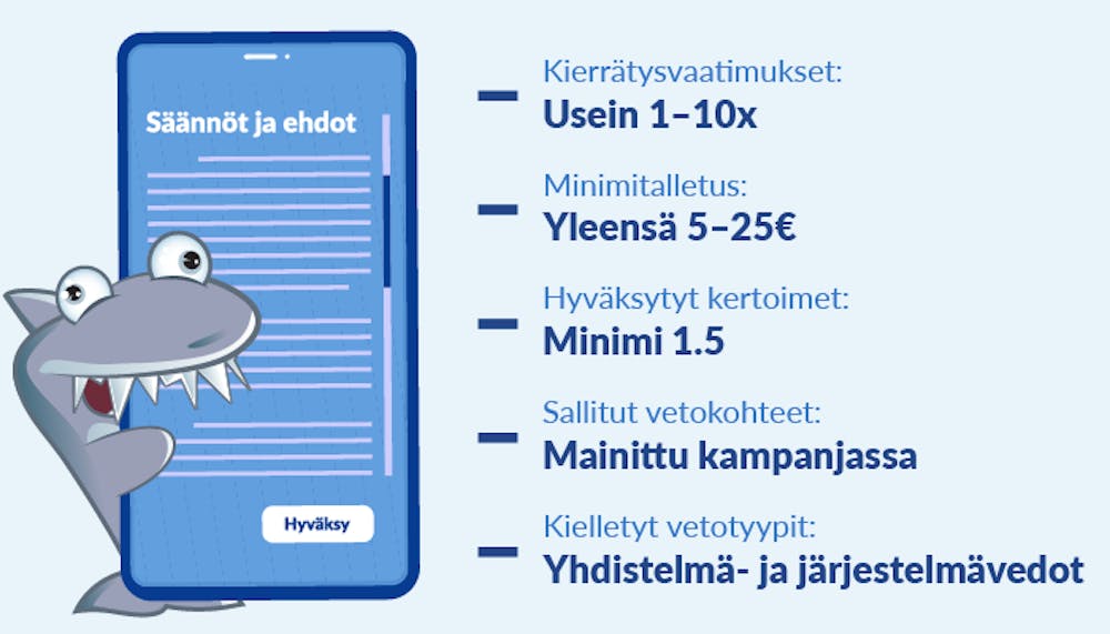 Kasinohai näyttää yleisimmät ilmaisveto bonusehdot