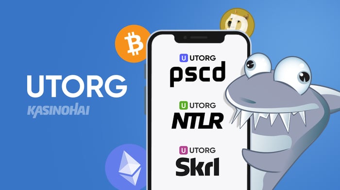 Kasinohai pitää puhelinta, jonka näytöllä ovat Utorg pscd, utord ntlr ja utorg skrl.