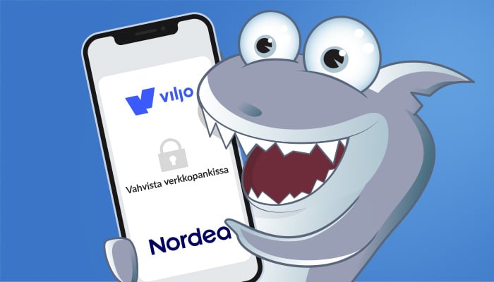 Pelaaja vahvistaa Viljo talletuksen puhelimellaan käyttäen Nordean suomalaisia pankkitunnuksia.