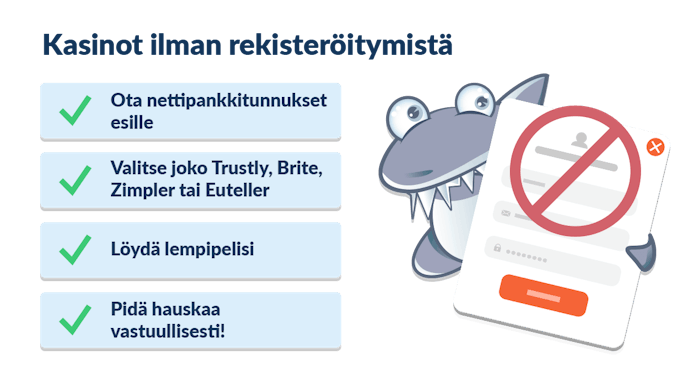 Kasinohain ohjeet kasinoille ilman rekisteröitymistä: muun muassa verkkopankkitunnusten käyttäminen ja vastuullinen pelaaminen.