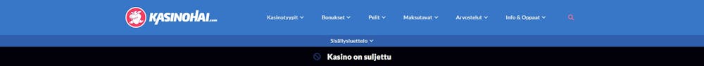 Suljettu kasino merkintä Kasinohain listoilla.