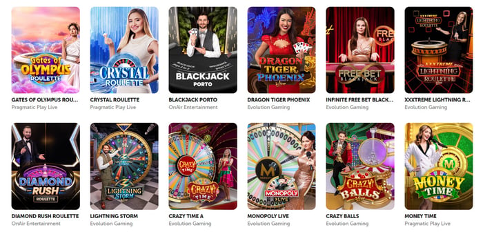 Kiekka Casinon live-kasino on koottu pääasiassa Evolutionin ja Pragmatic Playn pöydistä, kuten Crystal Roulette ja Crazy Time.