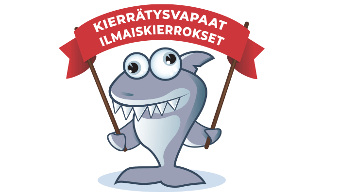 Kasinohai pitää kierrätysvapaat ilmaiskierrokset -lippua, toivottaen lukijat tervetulleeksi