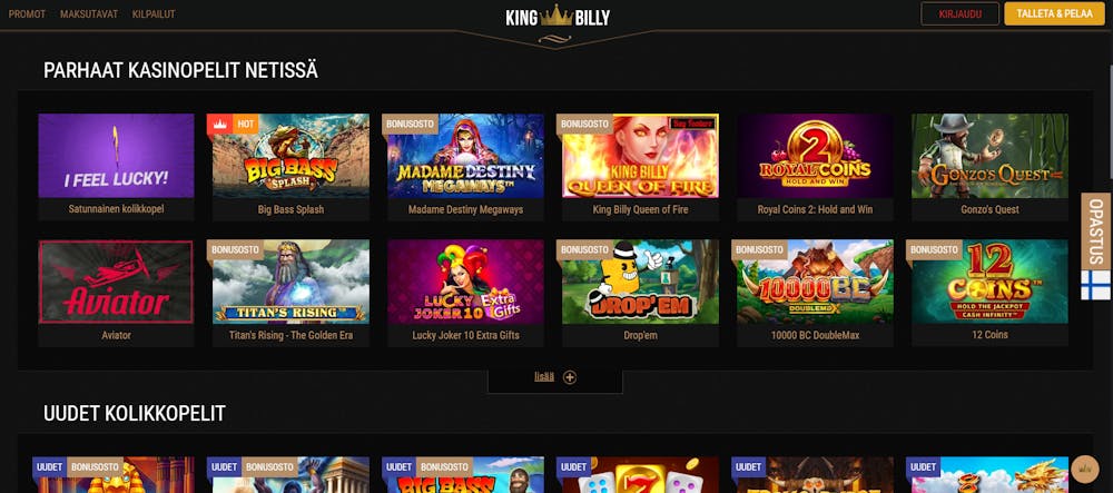 KingBillyCasinon pelivalikoima