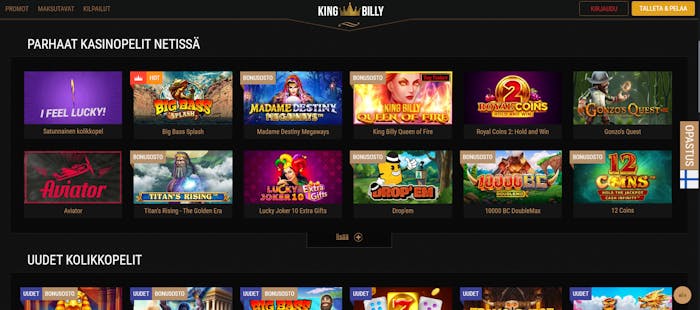 KingBillyCasinon pelivalikoima
