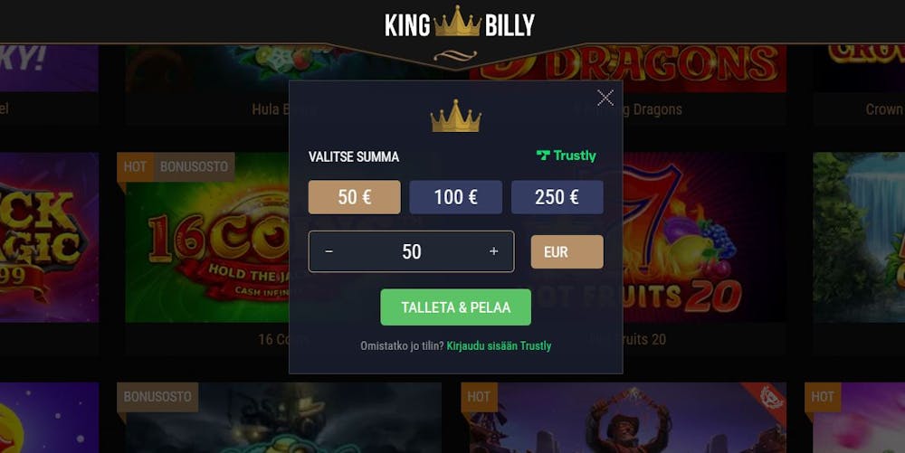 King Billy rekisteröintisivu