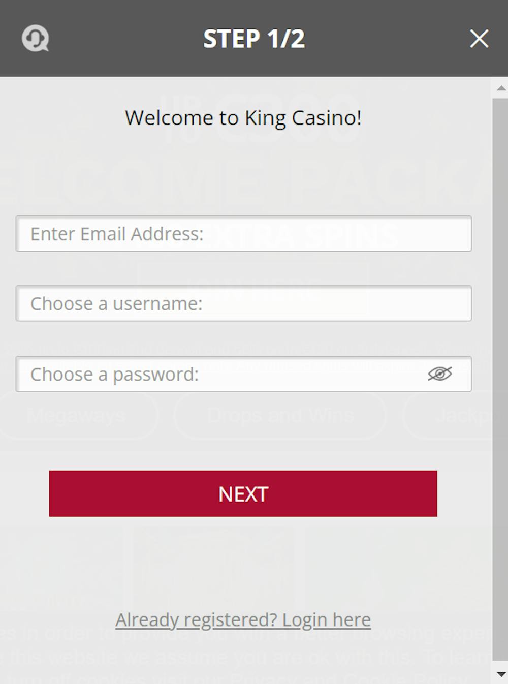 King Casino on perinteinen kasino, jonne tulee suorittaa rekisteröitymisprosessi.