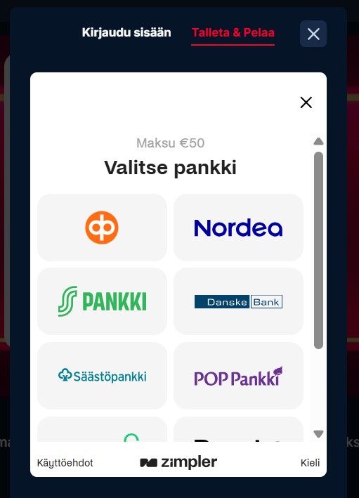 Kudos Betin lista käytössä olevista suomalaisista nettipankeista.