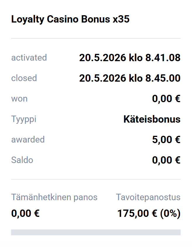 Kudos Betin tervetuliaiskasinopaketin 25 euron käteisbonus ja 1 750 euron kierrätystavoite.