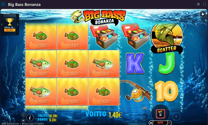 Big Bass Bonanza toimi Kult Casinolla moitteetta, mutta ei tuonut erityisiä voittoja.