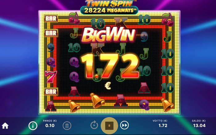 1,72 € voitto Twin Spin Megaways -pelissä.