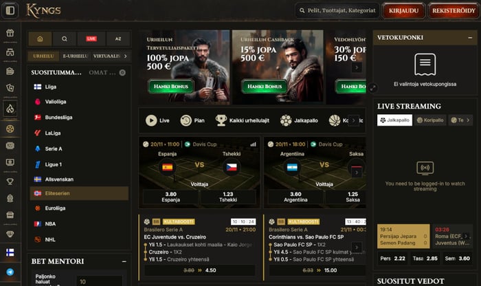 Vedonlyönnin sivu Kyngs Casinolla