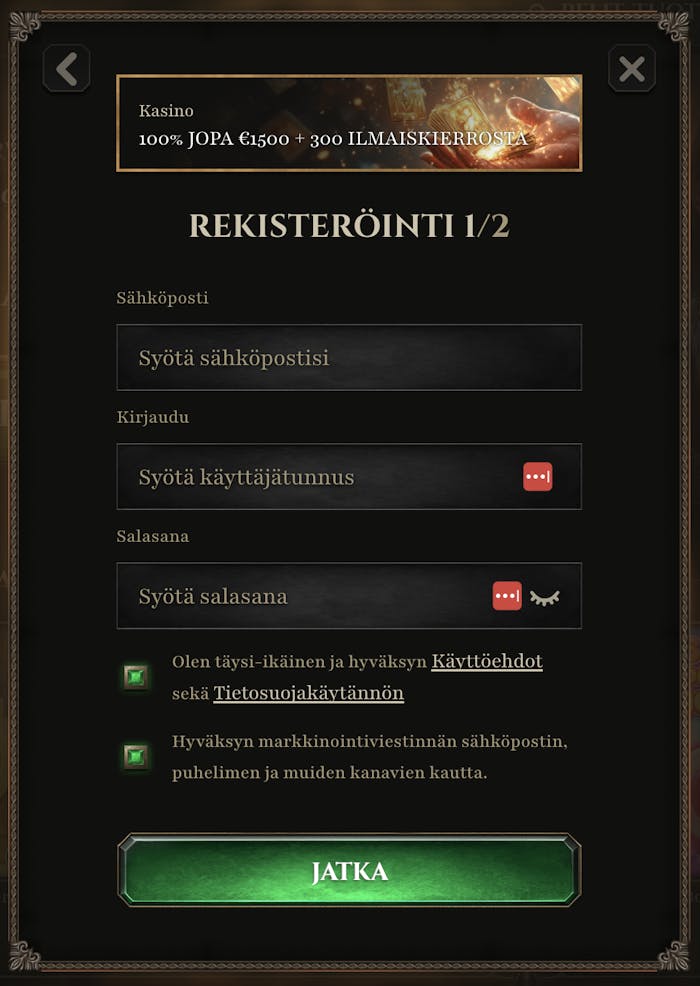 Rekisteröityminen Kyngs Casinolla on hyvin nopeaa ja helppoa