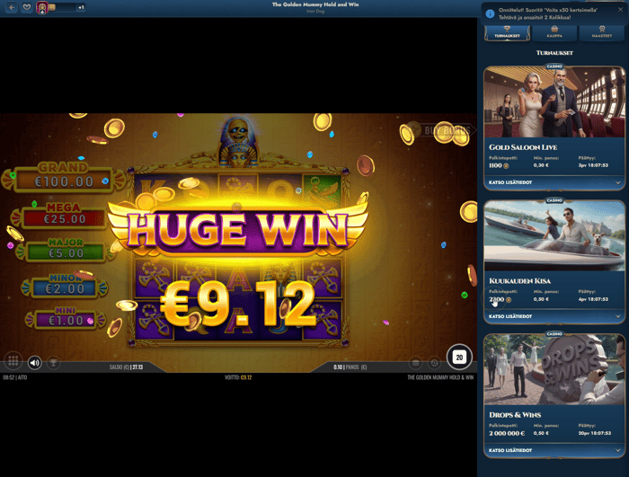 The Golden Mummyn 9,12 euron voitto.
