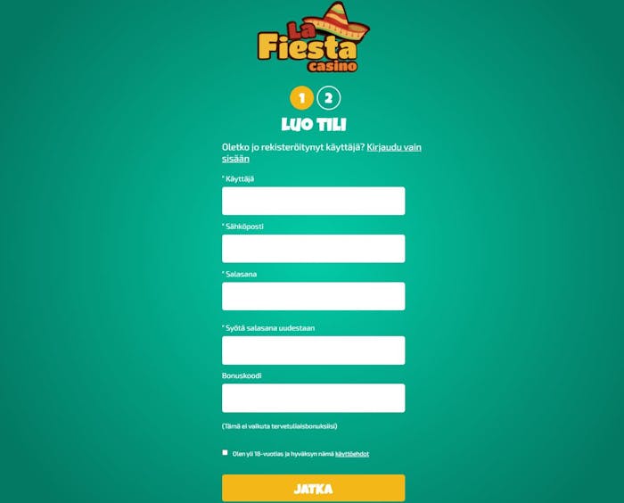 La Fiesta Casinolle rekisteröityminen