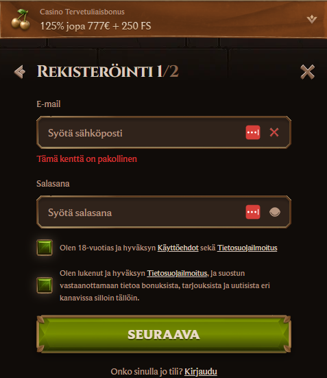 Lanistan ensimmäinen rekisteröitymislomake.