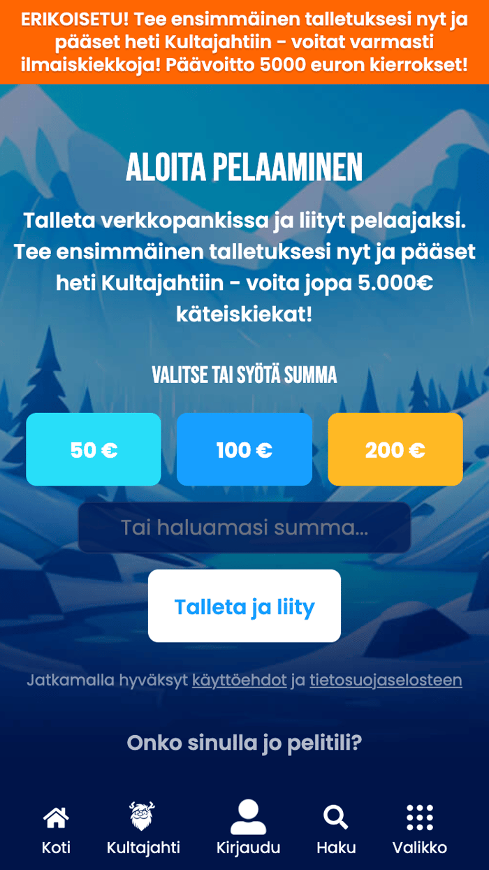 Lapland Casino rekisteröintinäyttö