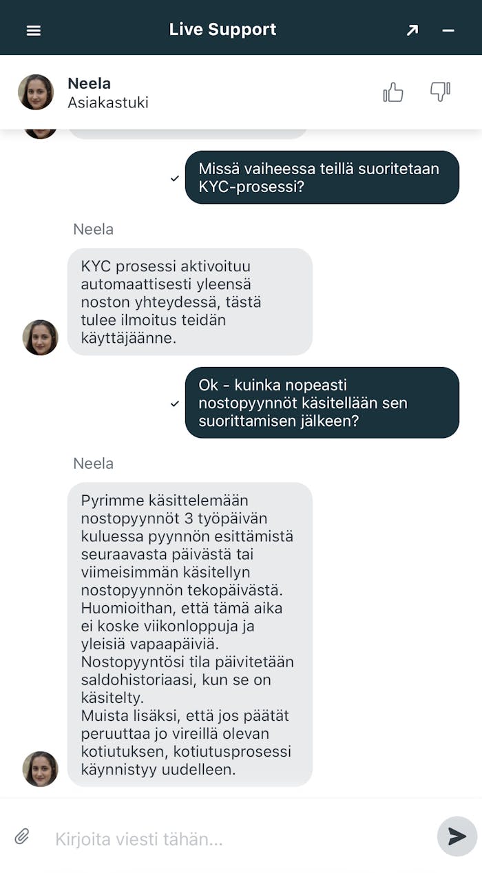 Legend Play Casino tarjoaa asiakaspalvelua chatissa suomeksi.