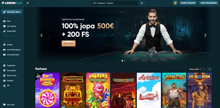 Legend Play Casinon aula on selkeä, ja kaikki valikot löytyvät helposti.