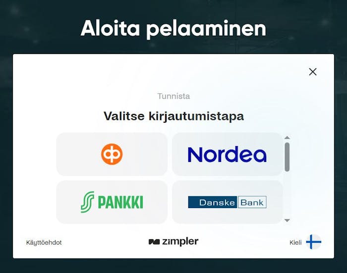 Legend Play Casino toimii hybridinä, ja pelaaminen aloitetaan Zimplerin kautta tunnistautumalla sähköisesti.