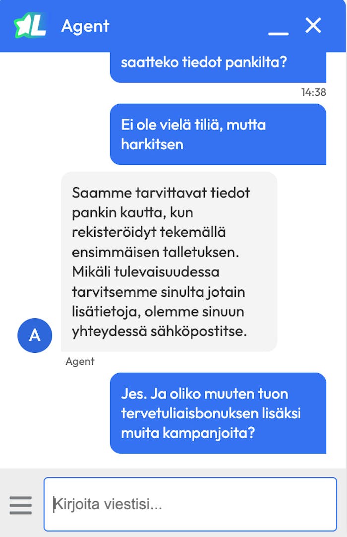 Lempi Casinon live-chatissa saa palvelua suomeksi