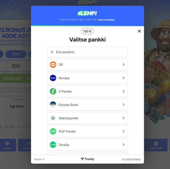 Lempi Casinolle rekisteröityminen tapahtuu Trustlyn kautta