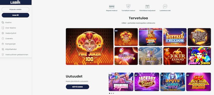 LiliBet Casinon etusivu