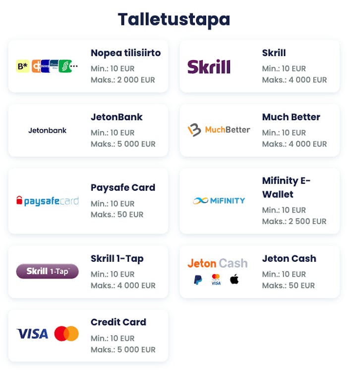 Talletukseen käyvät maksutavat LiliBet Casinolla