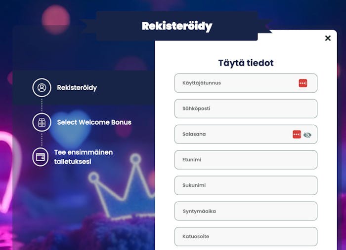 LiliBet Casinolle rekisteröityminen tapahtuu lomakkeen avulla.
