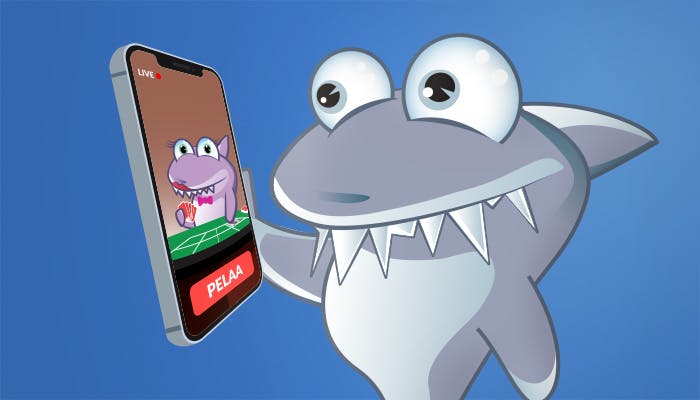 Kasinohai pelaa live-peliä puhelimella