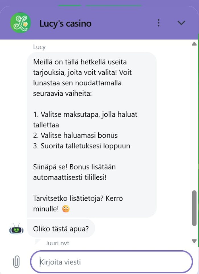 Lucy's Casinolla palvellut chattibotti.