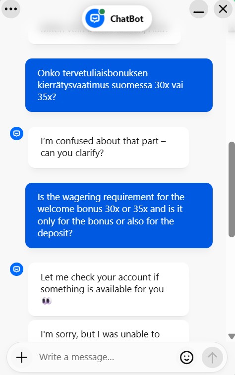 Winbeatzin asiakastuessa vastasi botti.