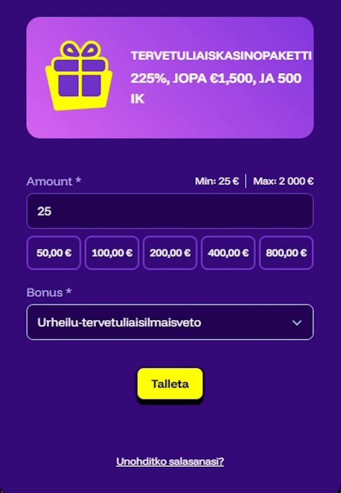 Voit valita bonuksen samalla kun rekisteröidyt Live Winz casinolle