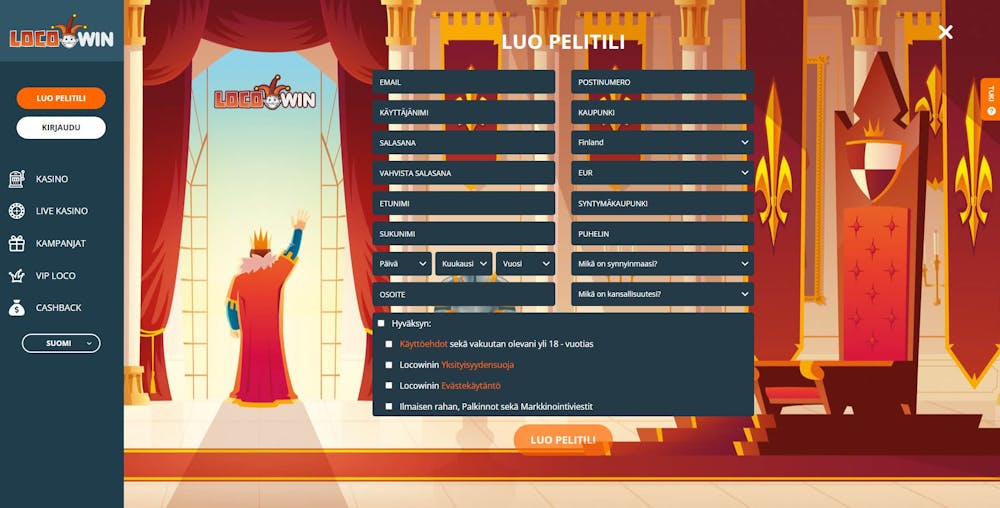 locowin casino ilmoittautumissivu