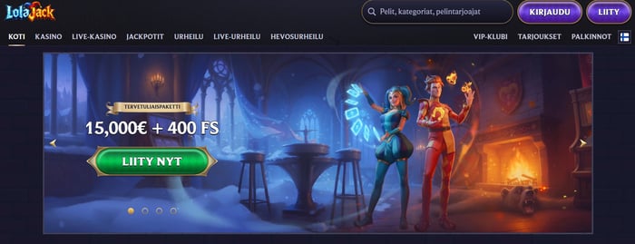 LolaJack Casinon etusivu tervetuliaisbonustarjouksella.