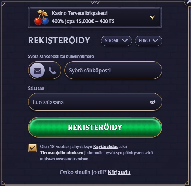 LolaJack Casinon rekisteröitymislomake 